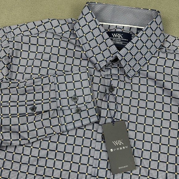 WRK 4 Way Stretch Long Sleeve Shirt Men's 15.5 Purple Geometric Check Stretch - Picture 1 of 7